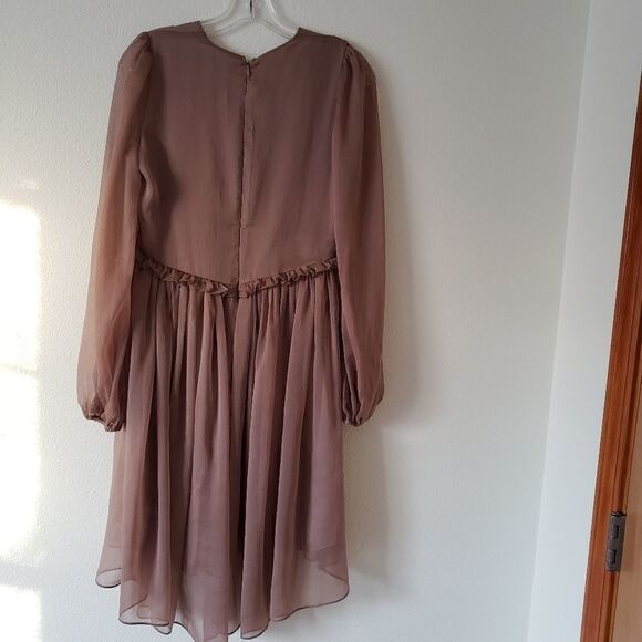 H&M Beige V-neck Chiffon Babydoll style Hi-Low Balloon sleeve dress,sz XXS - Picture 2 of 10